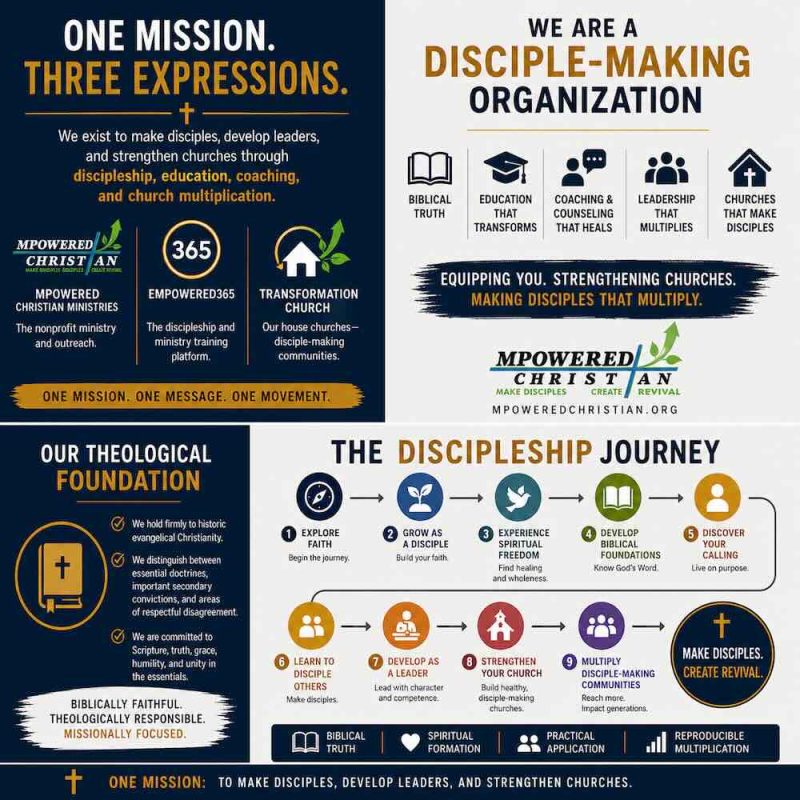 One Mission. Three Expressions. One Mission. Three Expressions. How MPowered Christian Ministries, Empowered365 Network, and Transformation Church work together.